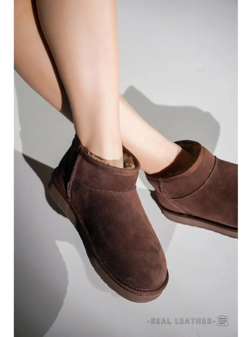 Womens Mushroom Suede Project Cloud Genuine Leather Comfortable Ankle Boots